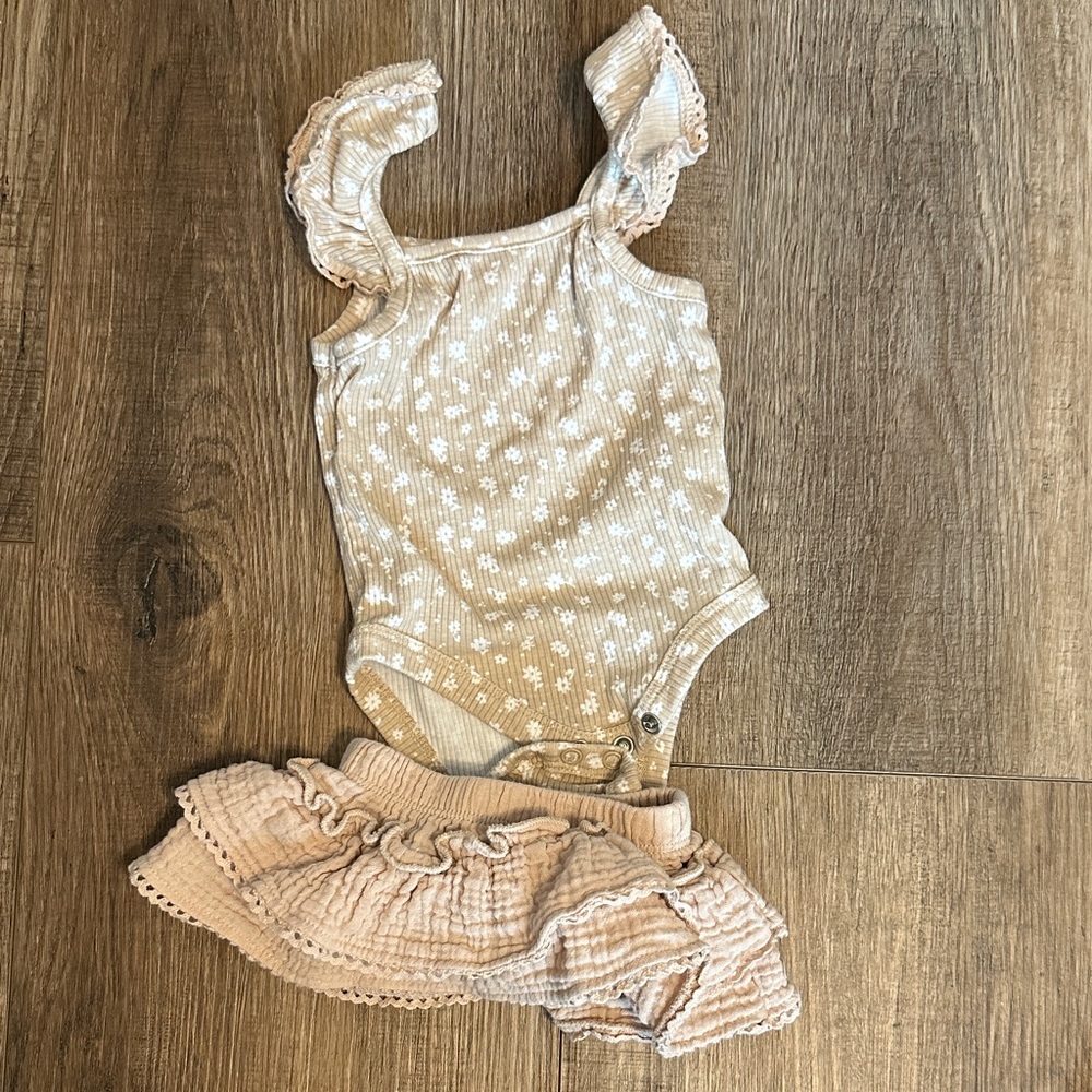Beige Ruffled Baby Onesie and Skirt Set